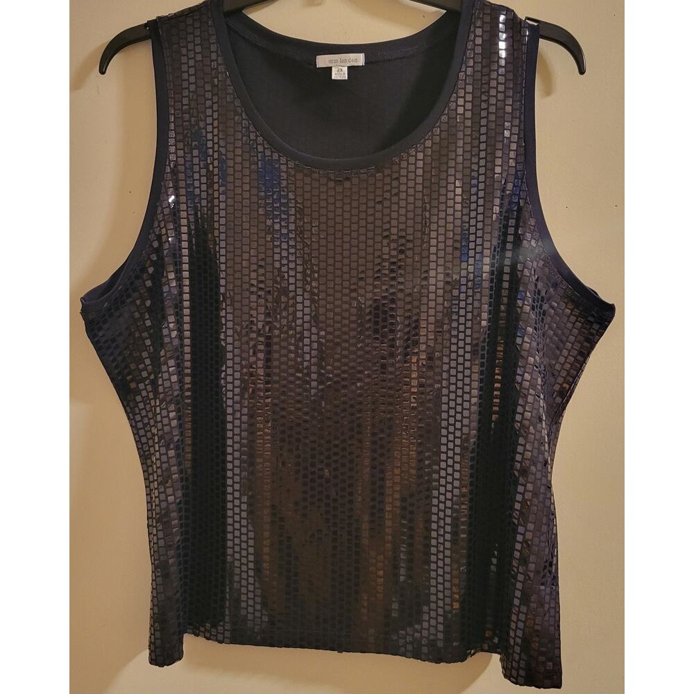 Erin London Black Sequin Tank Top 2X Elegant flash spark